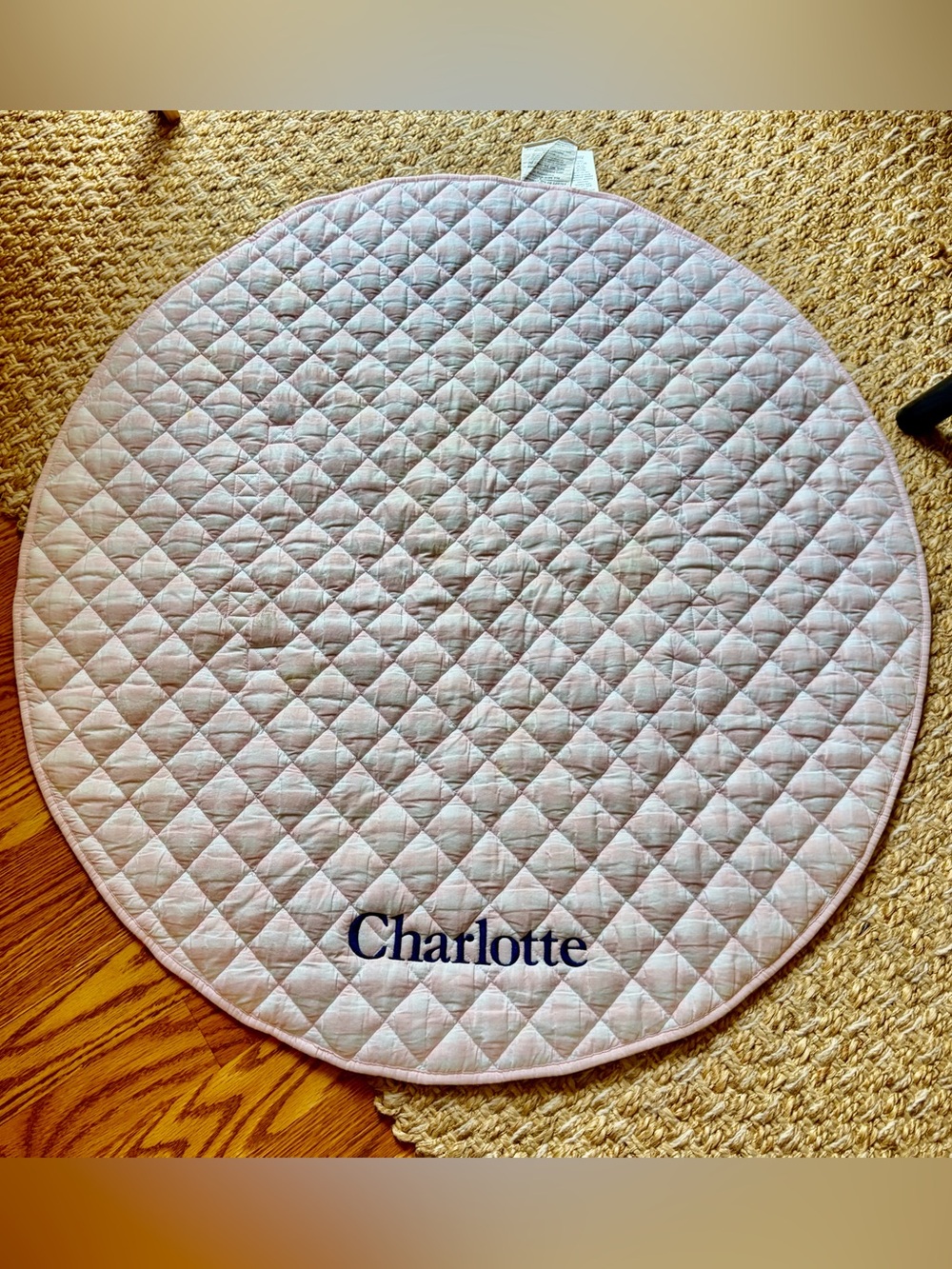 Pottery Barn Kids Quilted Playmat in Light Pink with Navy Monogram